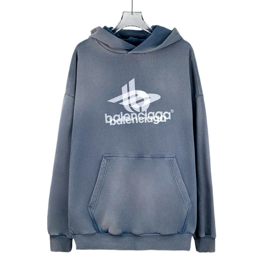 95新 Balenciaga/巴黎世家 EM0070 23款雾霾蓝幻影重叠卫衣 M码