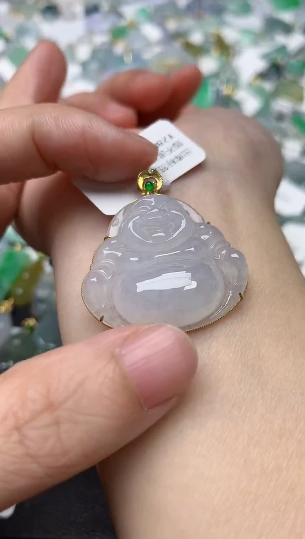 颈饰18K金镶嵌翡翠天然缅甸A货翡翠