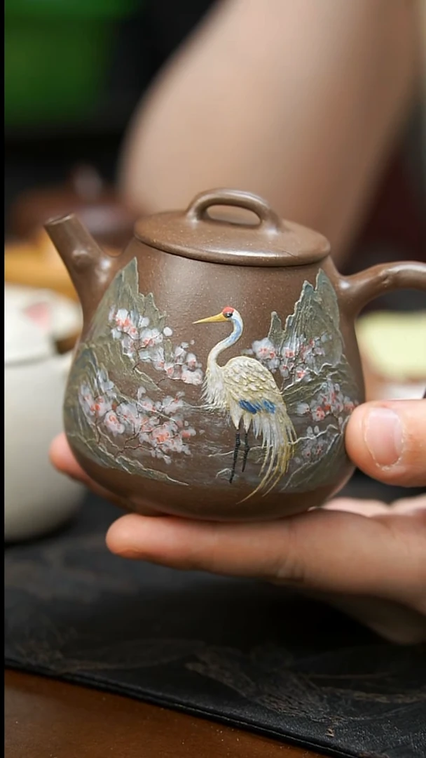 茶壶紫砂段泥丹顶鹤壶