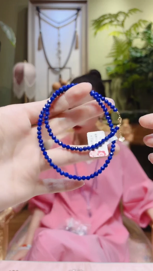 【闪购商品】青金石项链18K金镶嵌小米珠青金石锁骨链