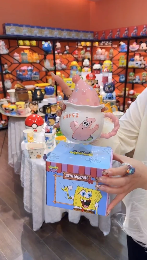 瓷片@@派大星联名星星人带盖陶瓷杯