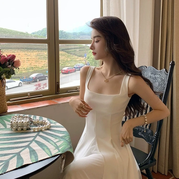 【有里布】法式网纱蓬蓬仙女裙初恋白色吊带连衣裙女小礼服D0848