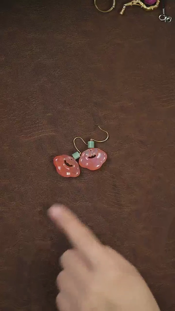 【闪购商品】玛瑙/玉髓耳环未镶嵌冰红@@e853