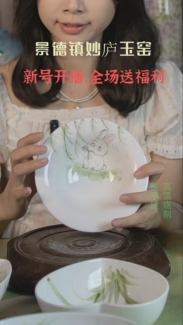 盘妙庐玉窑高温手绘餐具宋韵碗