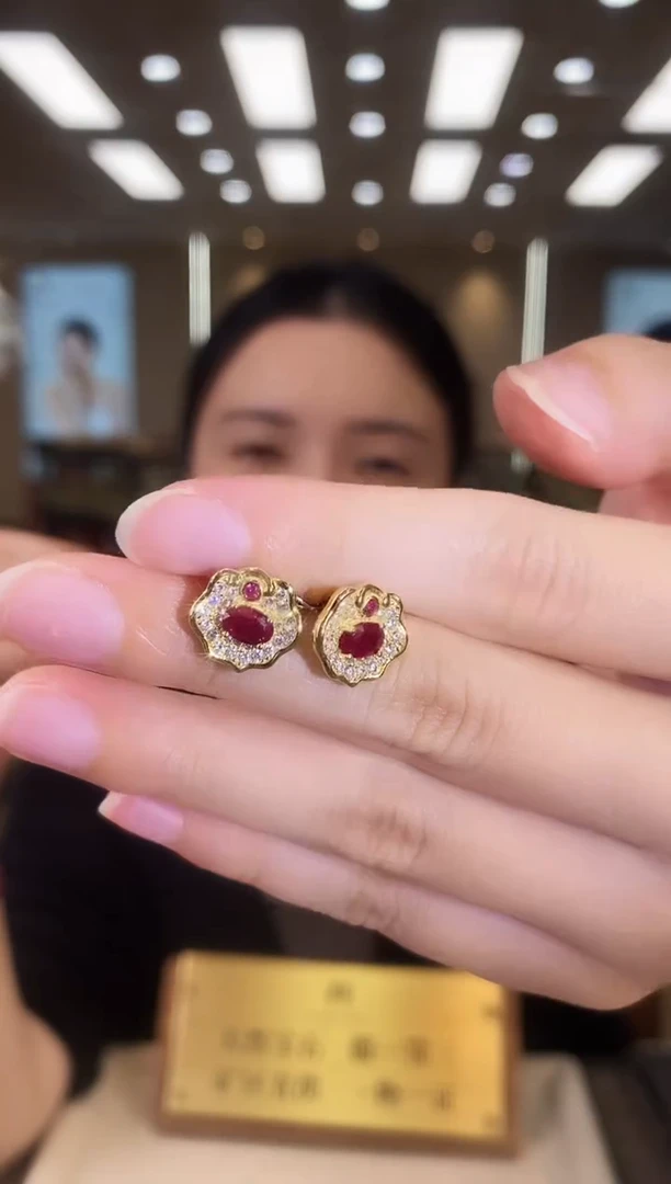 银S925镶嵌耳饰红宝石09