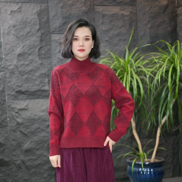 【领菱形格加厚毛衣】FF冬季百搭保暖加厚针织衫女装宽松毛线衣