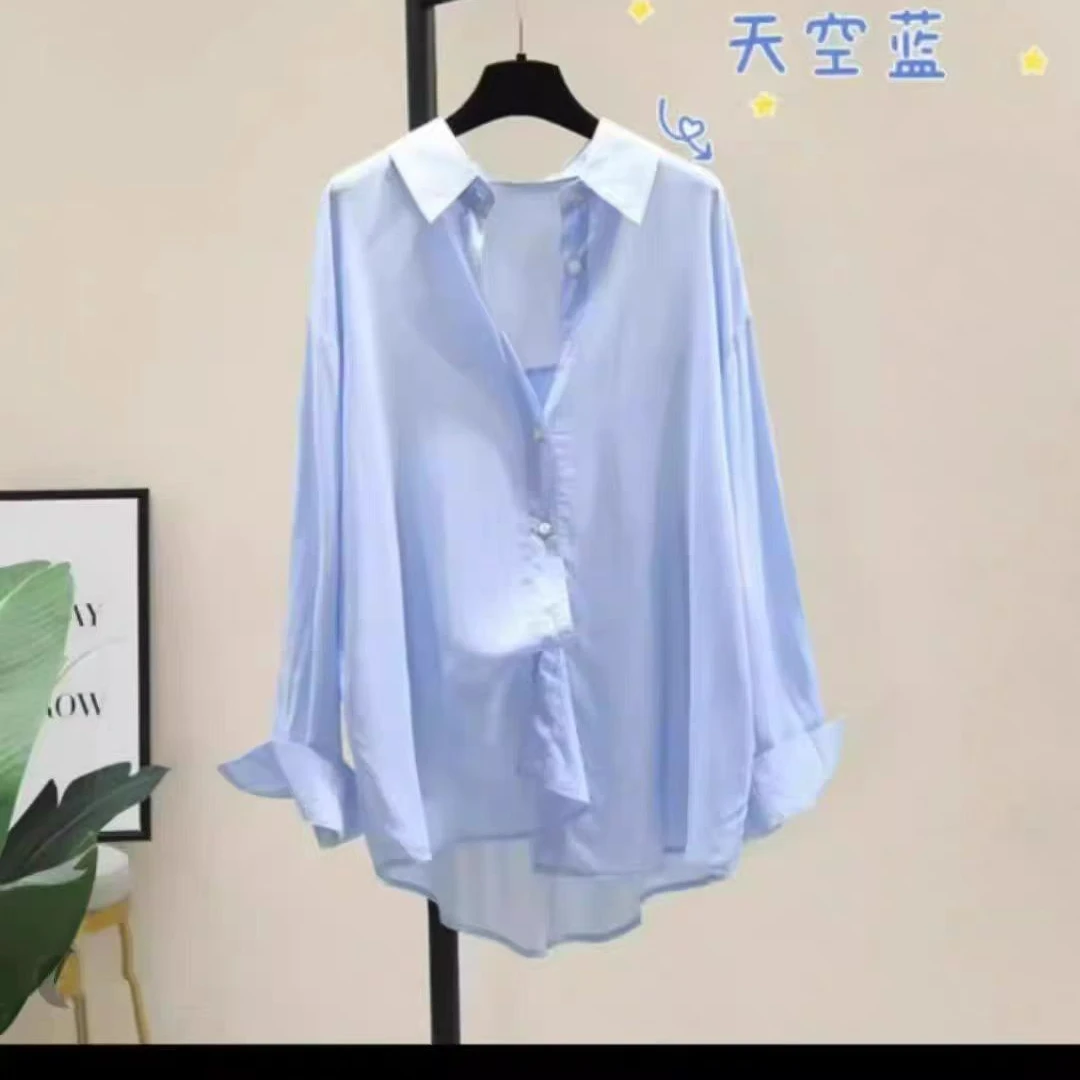 【运补5-8元】夏季10色光泽感垂坠柔顺宽松慵懒衬衫多巴胺色系衬衣