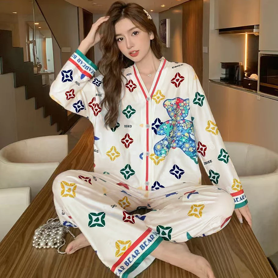【粉丝专属】睡衣女春秋季开衫长袖长裤加大宽松轻奢家居服套装740