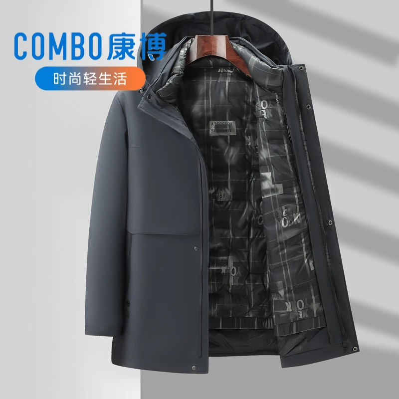 Ai/8325康博男士秋冬季棉服中长款加厚外套可拆卸帽加厚保暖棉服