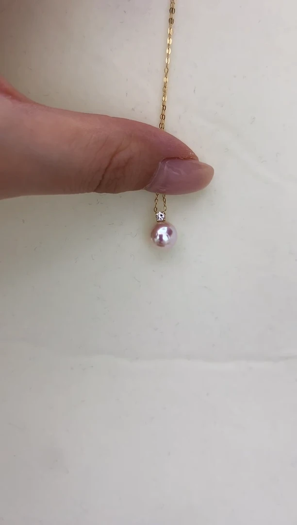 18K金镶嵌DA海水珍珠 akoya带钻吊坠8.5-9MM王妃款 GD018