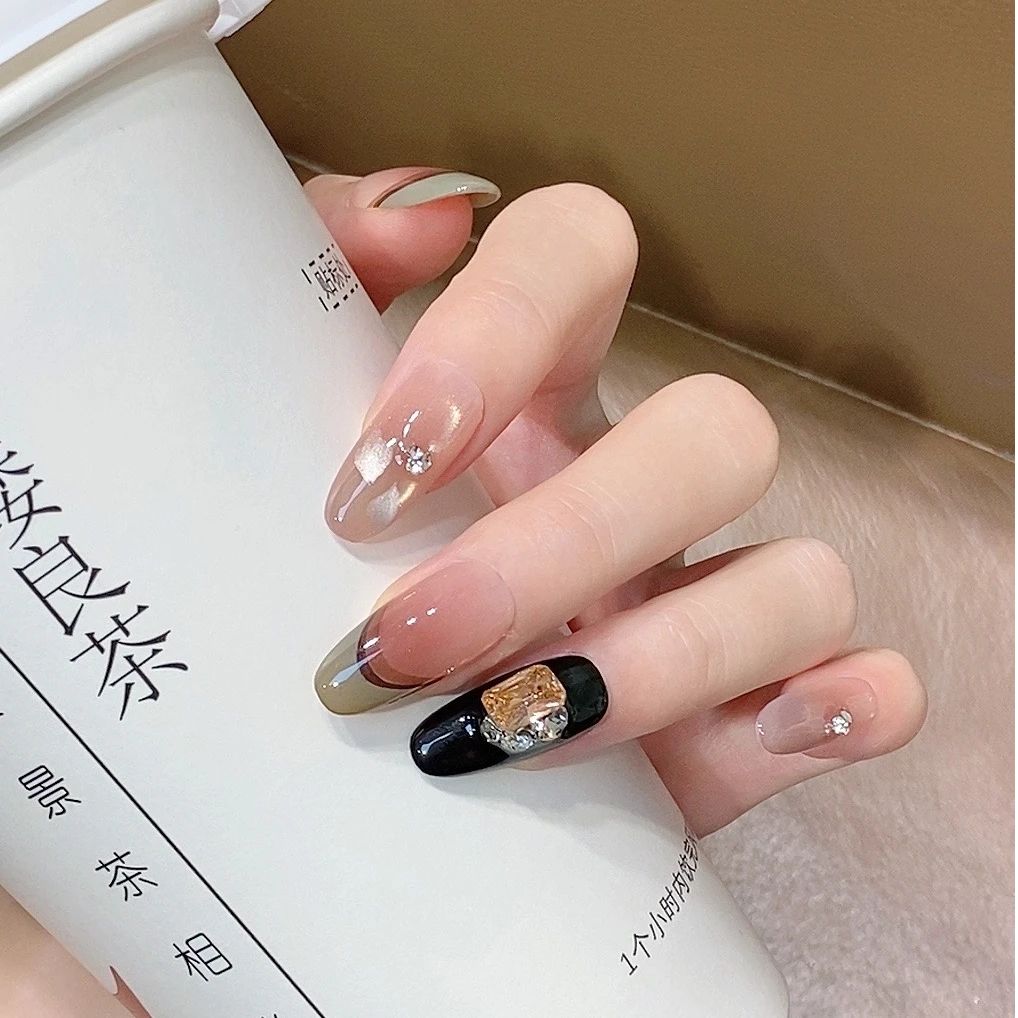 JDD【冬日晚霞】高级感时尚法式猫眼纯手工美甲穿戴甲片中长款显白