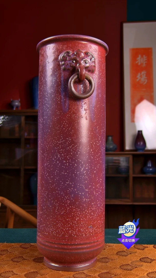 摆件网****道孤品级梁青杨钧瓷炭烧箭筒