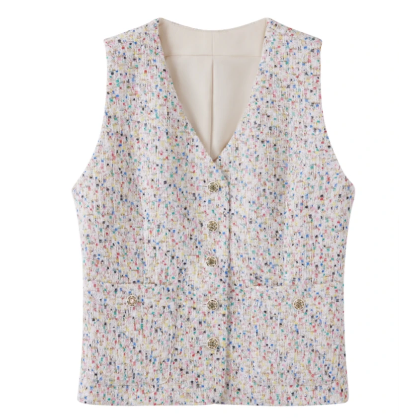 【啦啦精选】春季马夹女单排扣显瘦收腰小香风马甲短款XF599575