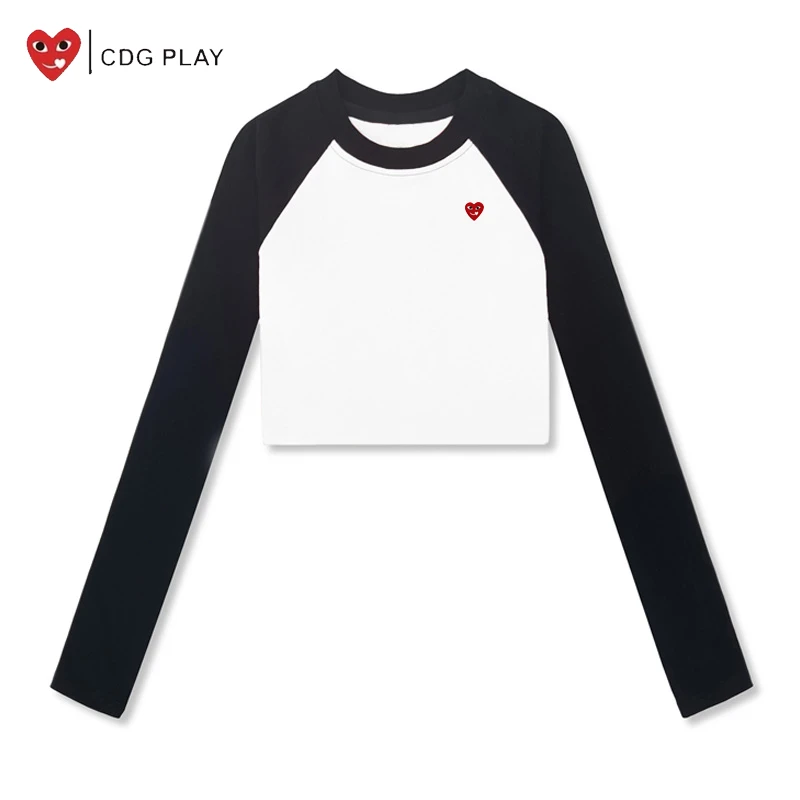 CDG PLAY爱心拼接修身长袖女2025秋季新款百搭拼色圆领T恤