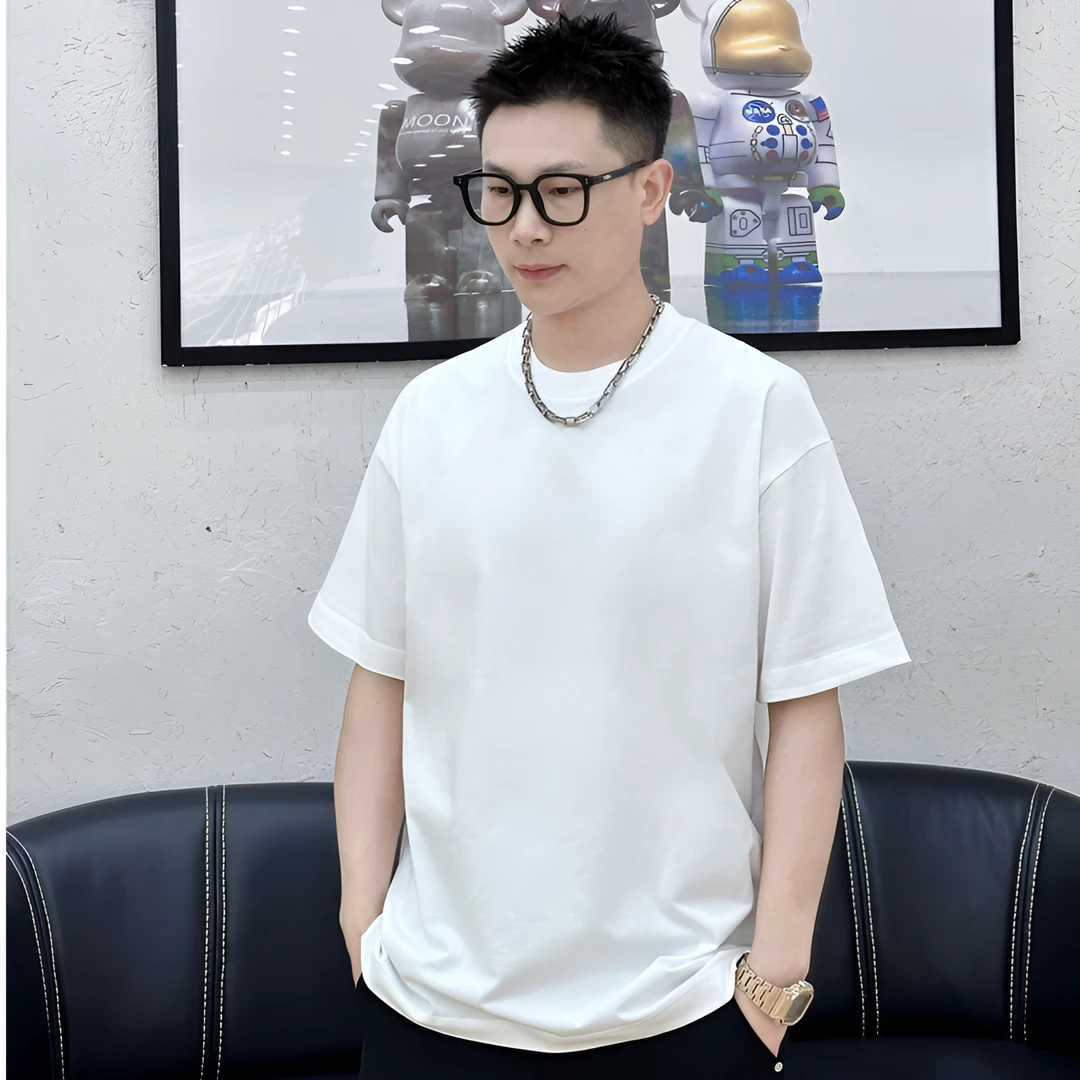 春夏短袖男t恤净版纯棉双纱T恤280G全棉宽松版短袖男女圆领半袖