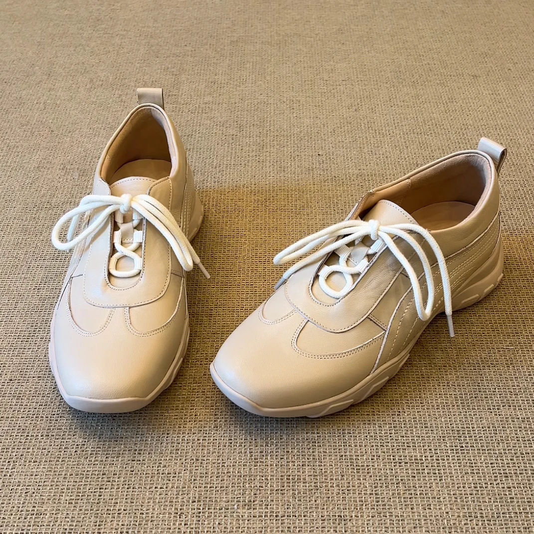 RubyL/4cm复古休闲通勤百搭系带舒适圆头深口运动厚底单鞋女款