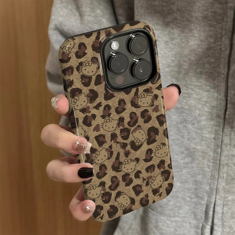 豹纹kt猫适用iphone16手机壳15PRO/14可爱13/12/11菲林二合一