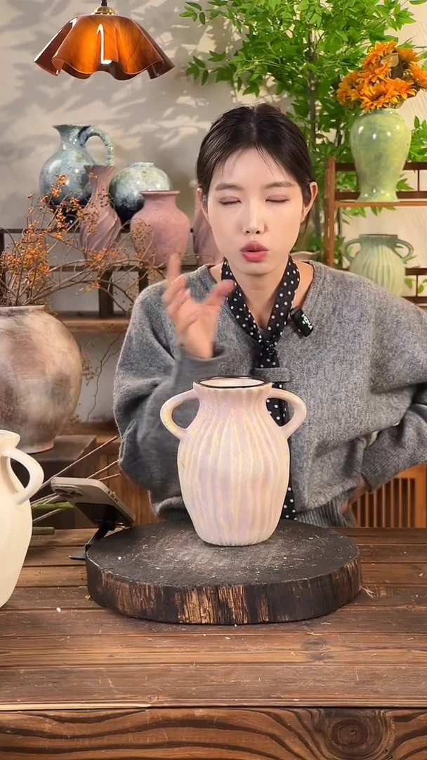 【莫奈紫-双耳大号】无孔陶瓷花瓶干花鲜花客厅插花摆件