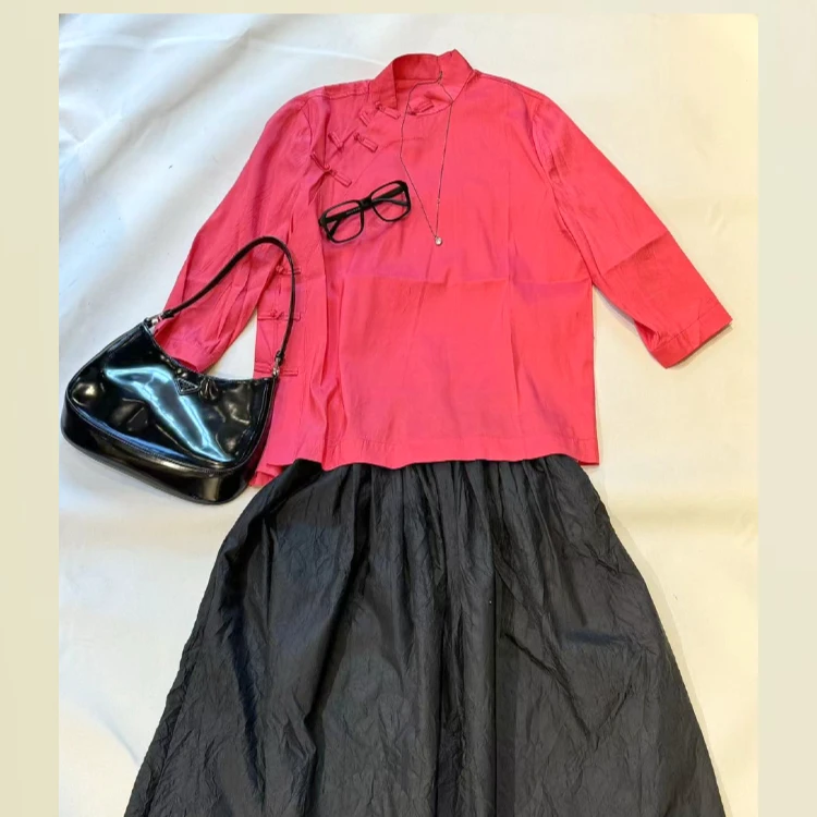 新中式桑蚕丝双宫斜门襟长袖衬衫24045