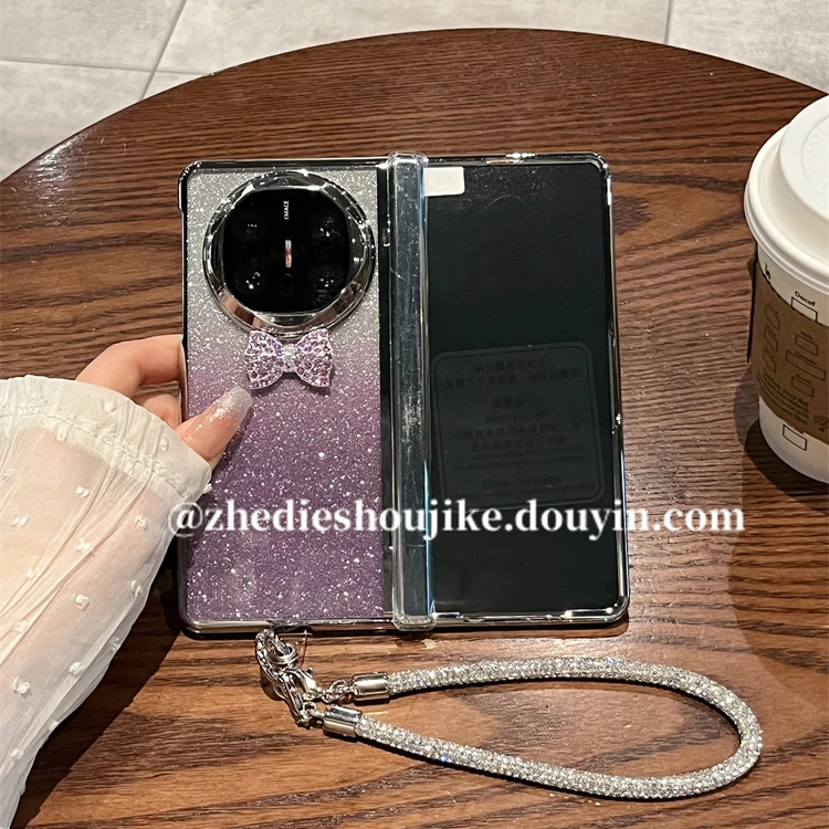 适用华为matex6折叠屏手机壳x5典藏版高级紫色蝴蝶结链条全包中轴