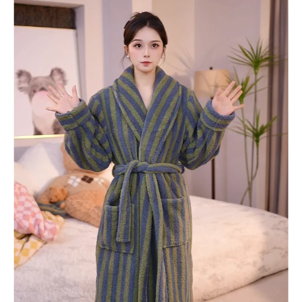 查理夫人【暖玉】加绒冬季保暖半边绒睡袍睡衣大码女士加厚秋冬款