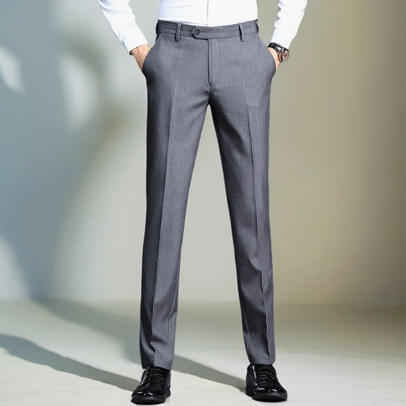 长裤春秋免烫微弹春季韩式西裤男裤薄款直筒韩版商务西裤