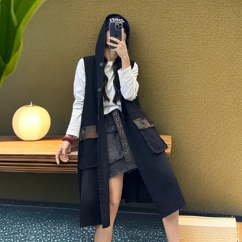 君姐服饰[1688]春季新款砂洗牛仔休闲宽松时尚气质牛仔连帽马甲