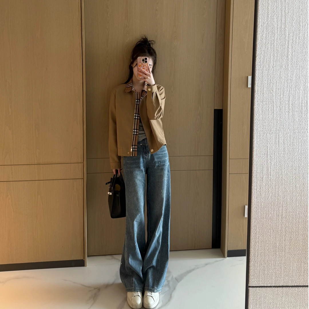 Jnnlh【拿手版型】blingbling！春夏显瘦高腰弯刀重工烫钻牛仔裤