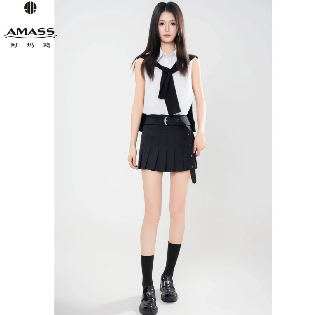 AMASS/阿玛施早秋新款时尚辣妹风气质中腰防走光百褶半身裙520071
