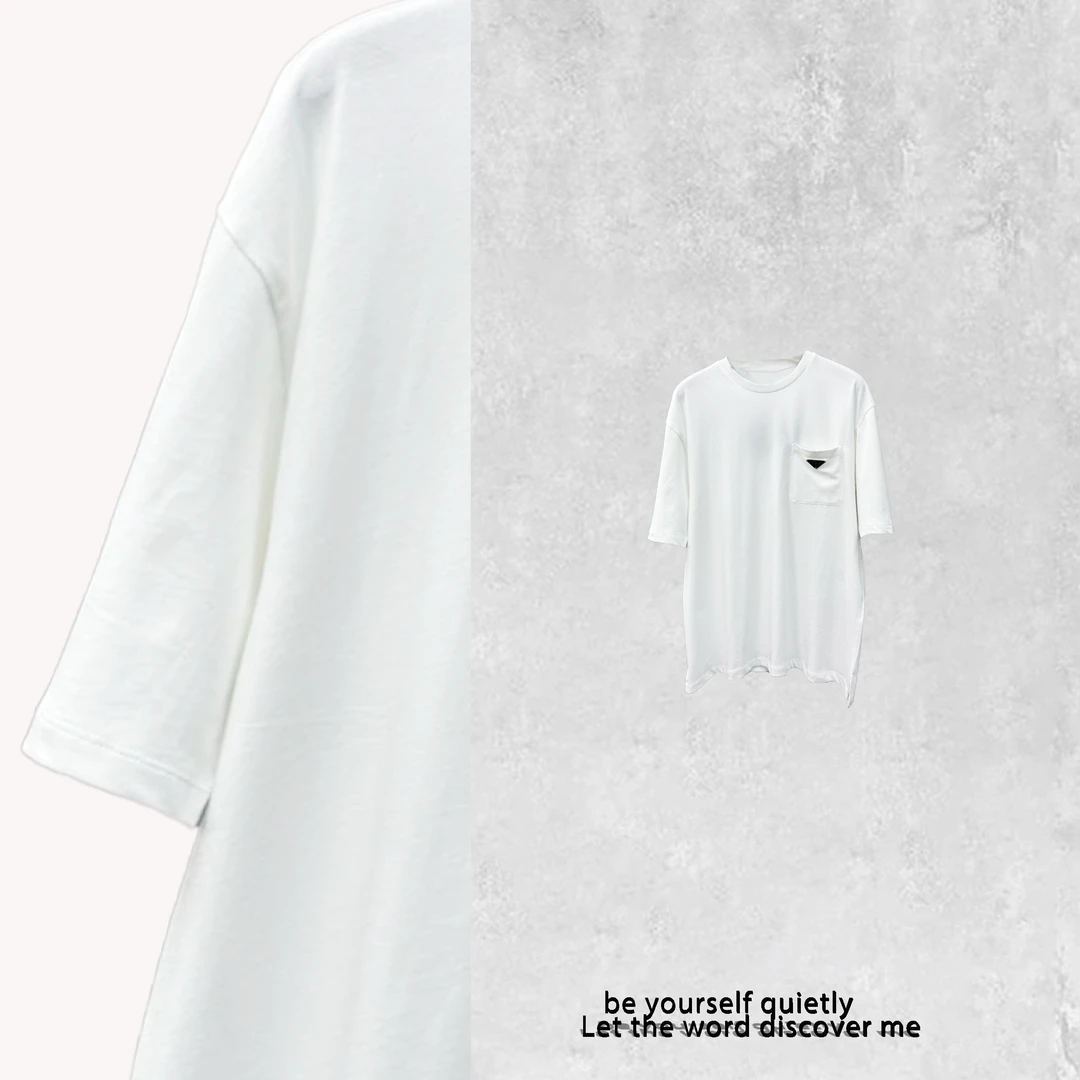 胸前口袋三角小标纯色男女同款短袖T恤tx0730