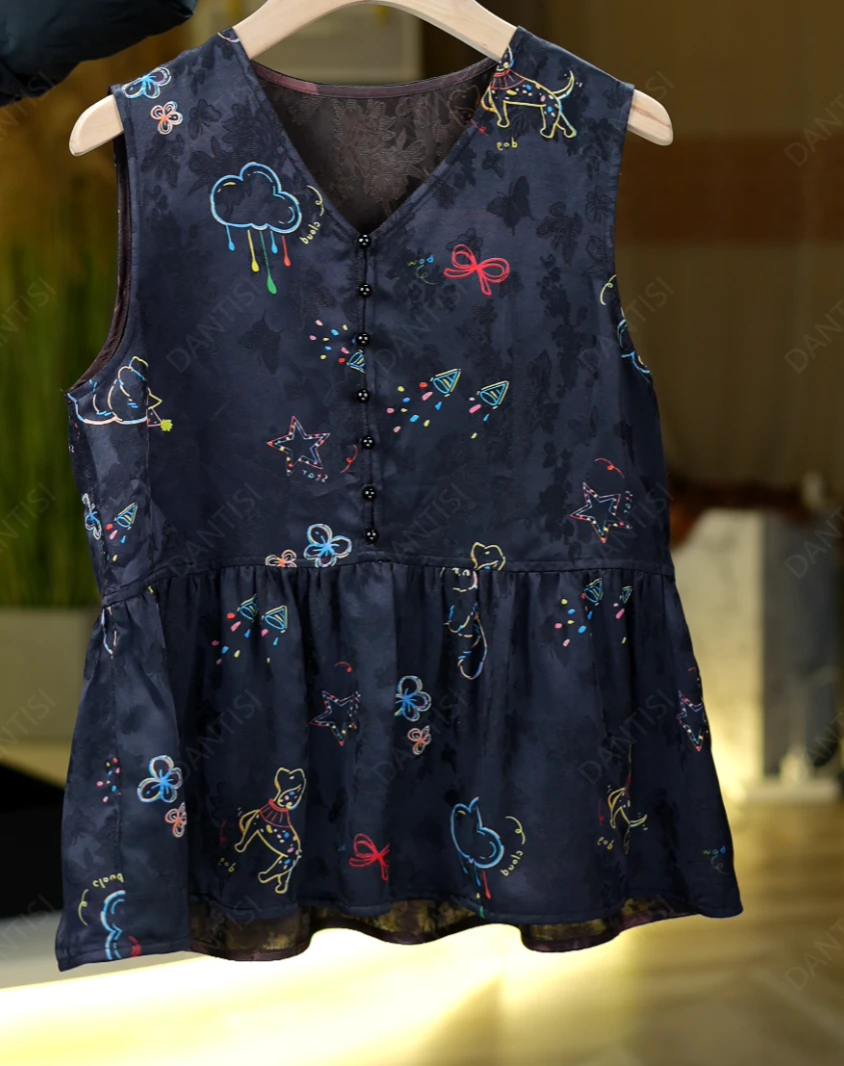 流光忆《非遗美学》2360新中式复古印花减龄无袖上衣