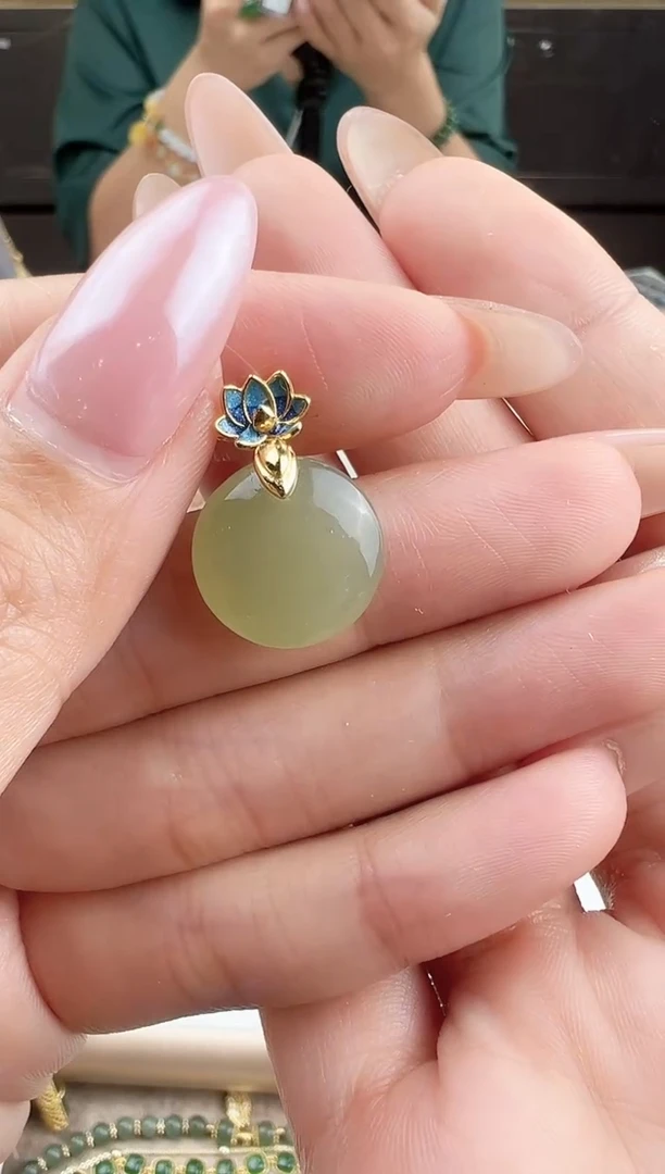 和田玉银S925镀金镶嵌吊坠(不含链)@@