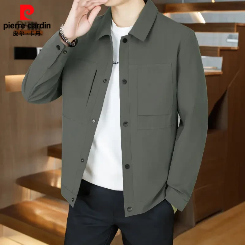 皮尔卡丹2025季新款男胖子纯色休闲外套大码肥佬宽松时尚翻领夹克