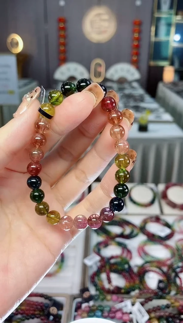 老矿碧玺色标高透单圈手串7mm+未镶嵌碧玺dan多样性发货一条