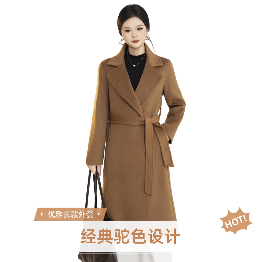 冬季100%纯绵羊毛大衣中长款双面毛呢羊毛大衣外套气质时尚显瘦