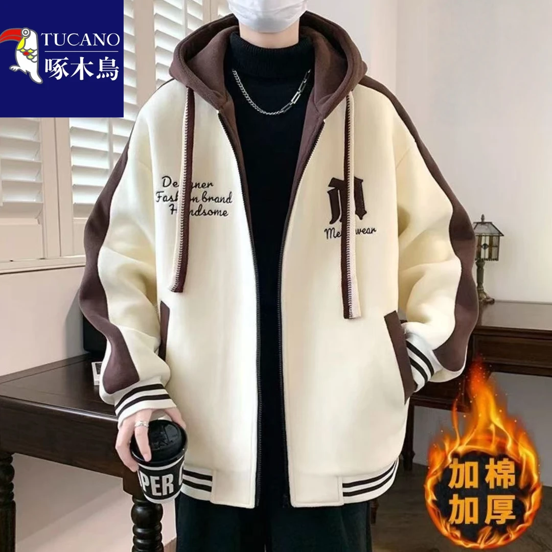 啄木鸟外套男秋冬款加棉加厚青少年男装港风棉服学生潮牌ins宽松