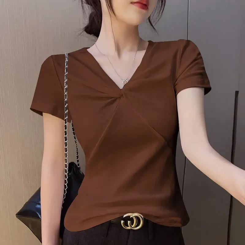 欧若风设计感洋气衣服春游出行白色短袖T恤老钱风松弛感女装贵气