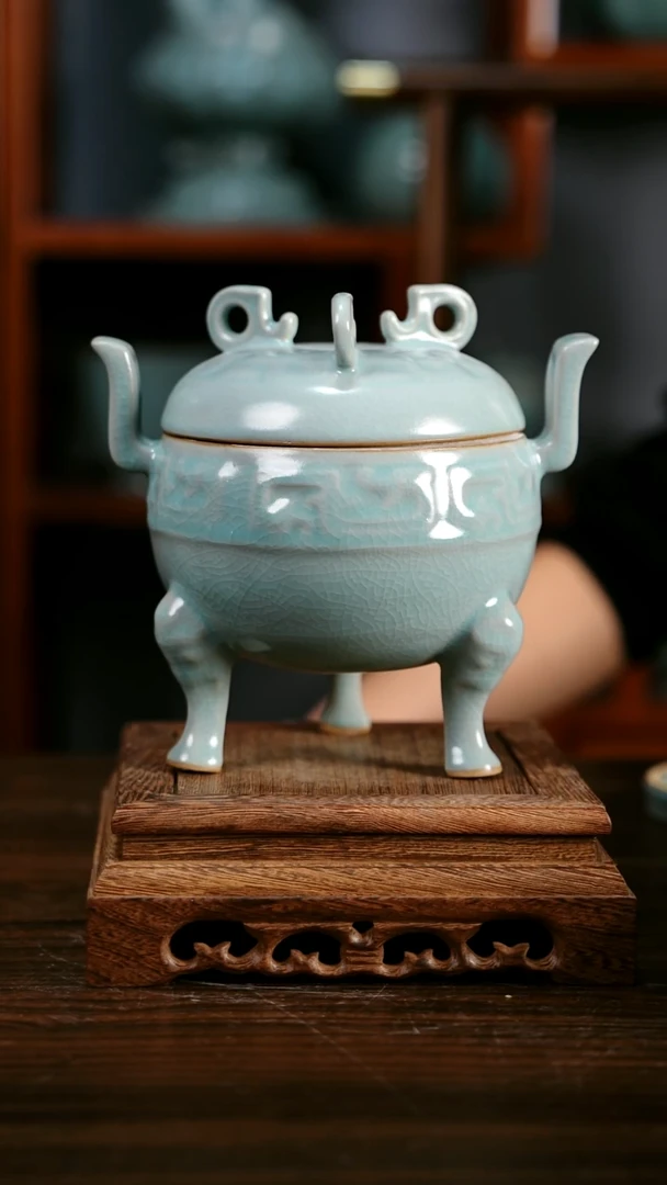 摆件陶青霁汝窑仿古釉    香炉