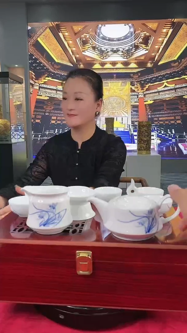 瓷片闪购1/手绘/青花/荷花/茶具套组