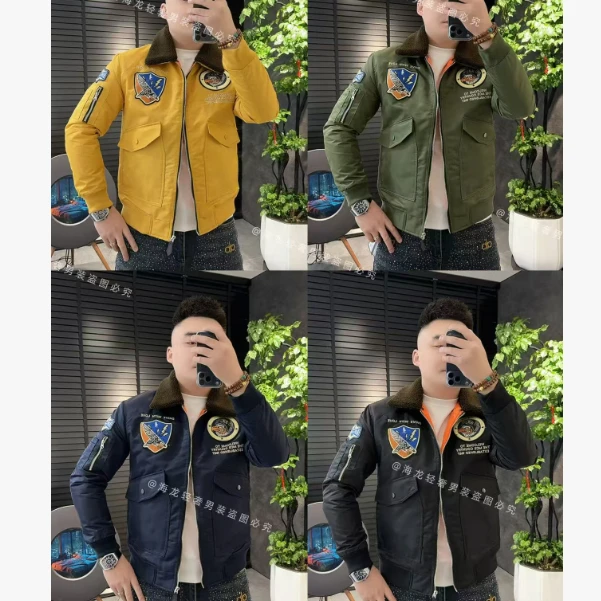 5640 秋冬多标翻领棉外套 潮款外套冬季潮款精品翻领休闲刺绣男士