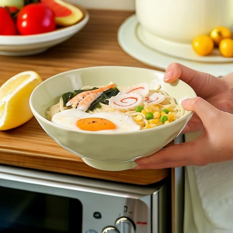 【老板来了】奶油风石纹8英寸斗笠碗家用简约陶瓷釉下彩餐具套装