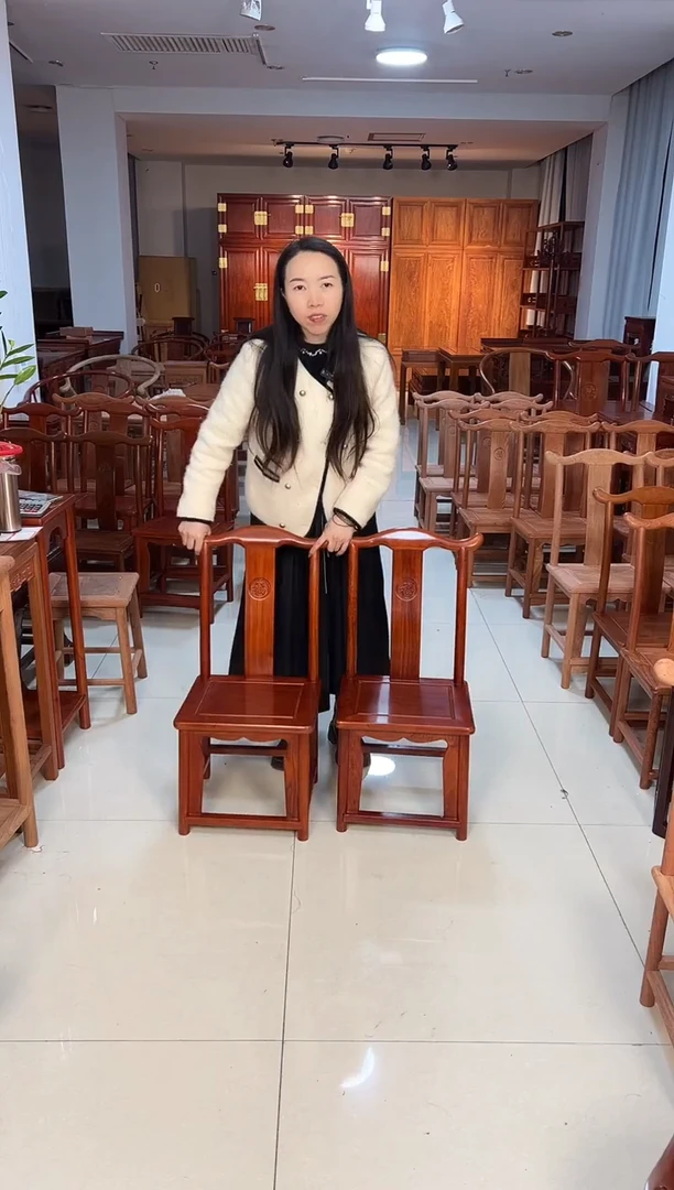 花梨木类端景台一对花梨色小巴花小官帽椅高34