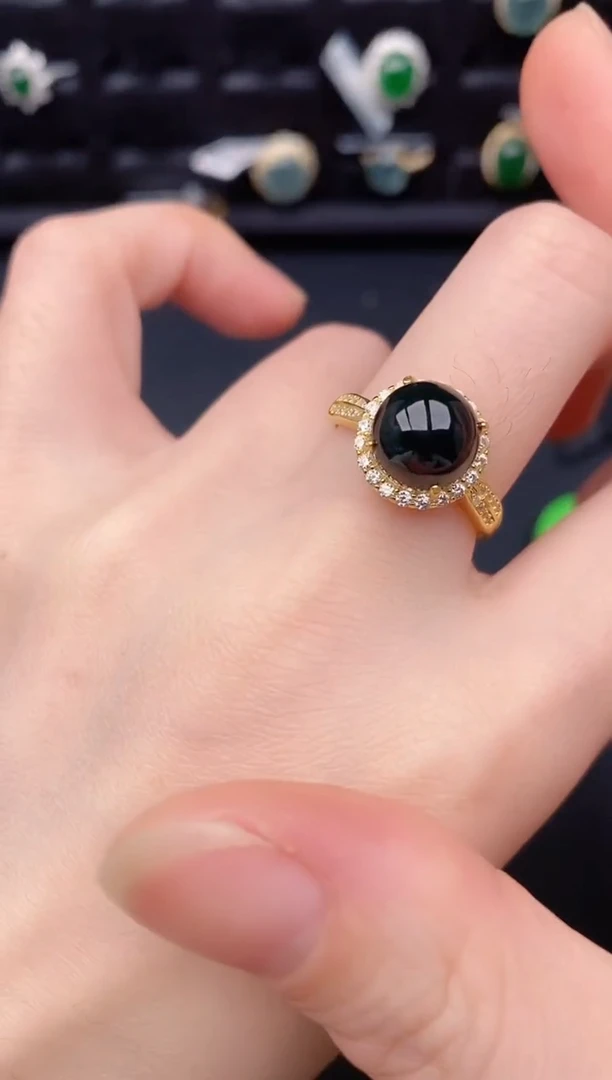 银S925镶嵌戒指翡翠天然a货翡翠296