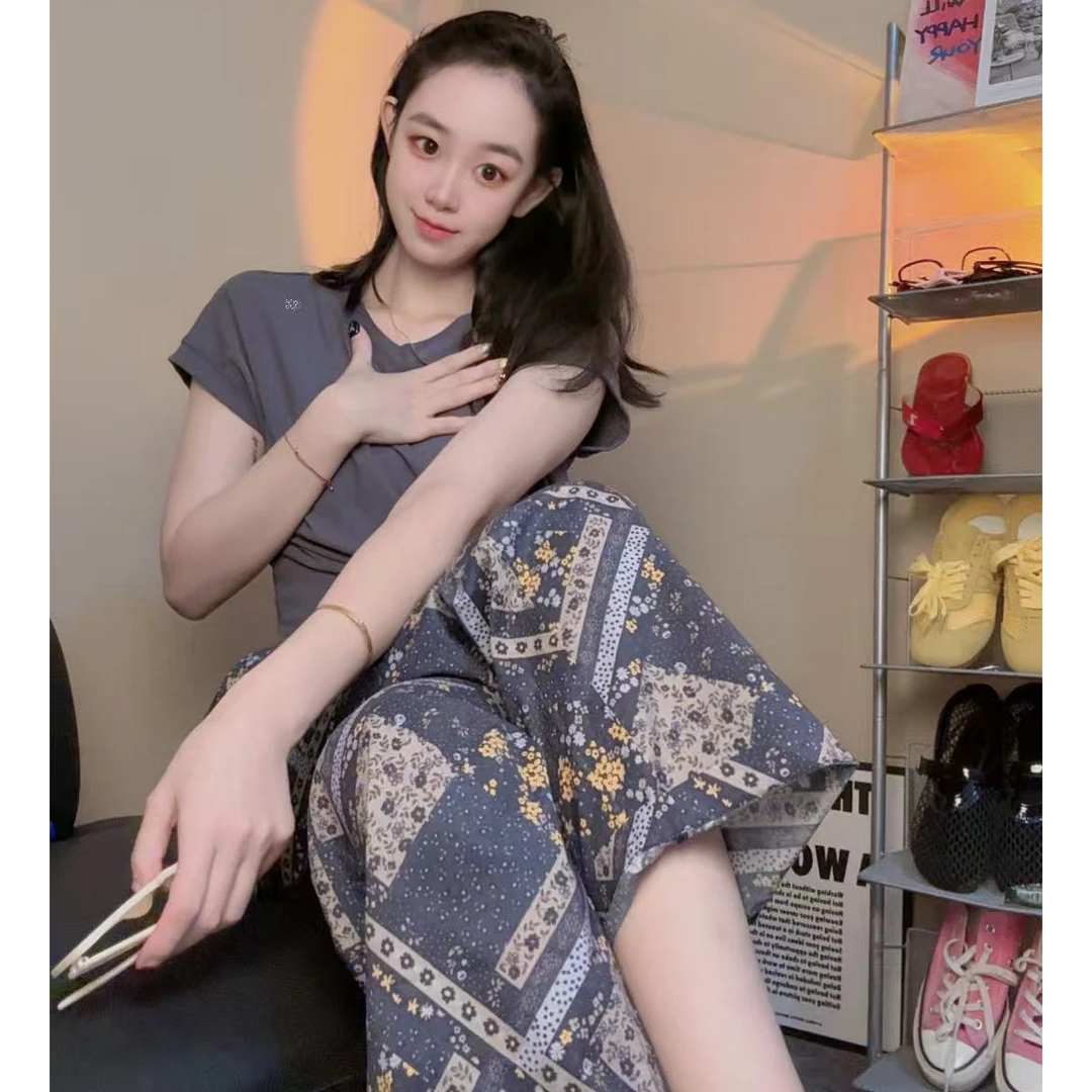 【鑫鑫】2025夏日定制薄款休闲美式l菱格碎花裤