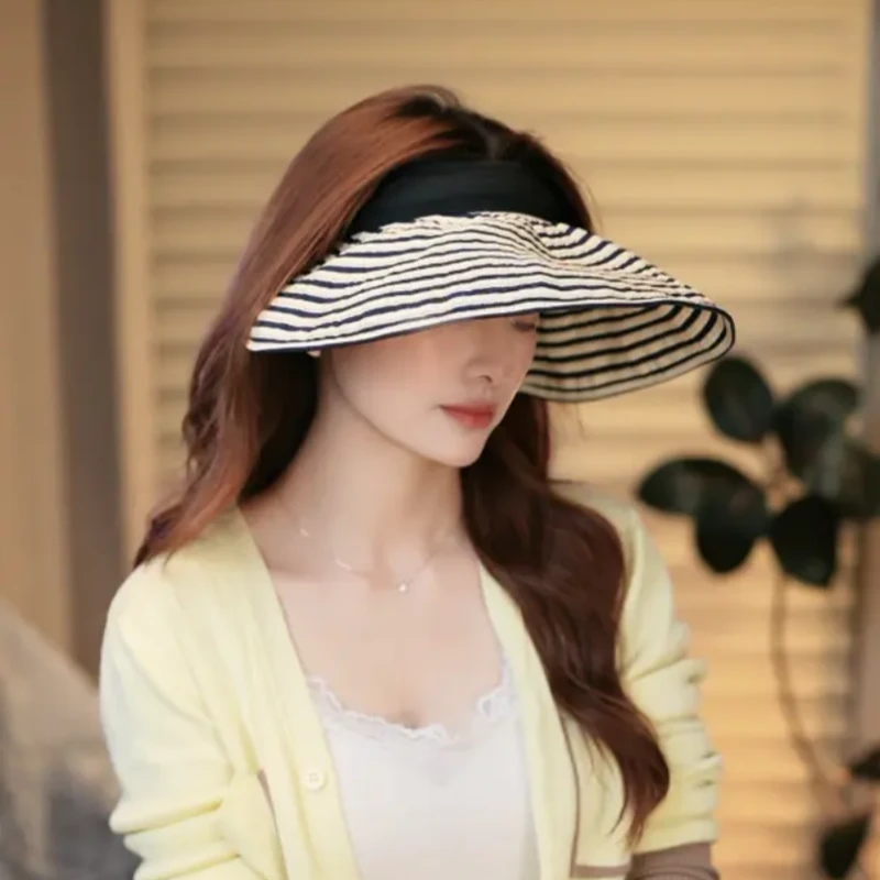 遮阳帽子女夏遮脸空顶帽沙滩度假可折叠速干紫外线太阳帽韩版百搭