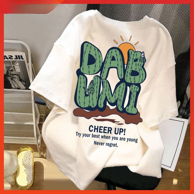 【舒适贴身】清仓捡漏2025夏季白色日系字母印花短袖t恤男女夏季潮