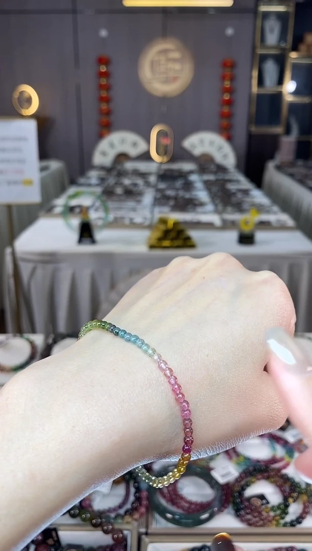 未镶嵌老矿碧玺色标净体单圈手串3mm+碧玺dan多样性发货一条