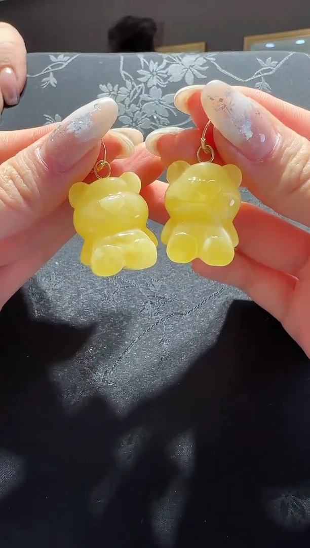 【闪购商品】琥珀耳饰未镶嵌蜜蜡小熊耳环