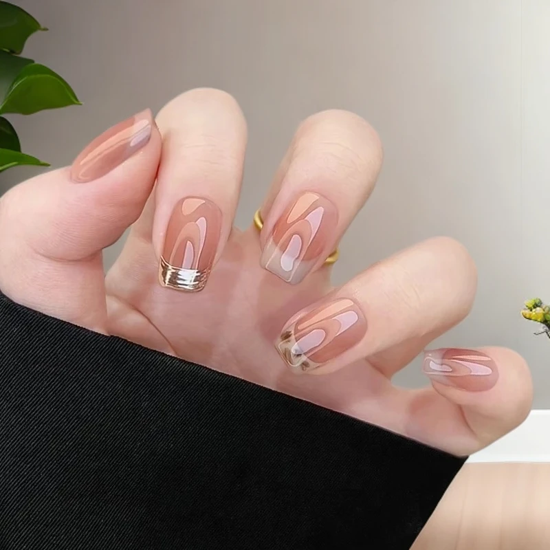 西西里-冰透腮红法式美甲穿戴甲短款显白气质手工穿戴甲可拆卸甲