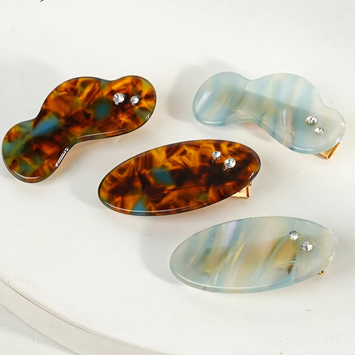 法式醋酸云朵发卡椭圆小发夹精致水钻对夹侧边刘海夹鸭嘴夹发饰女